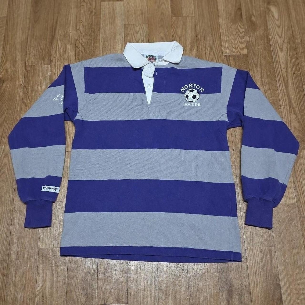 Vintage Barbarian Rugby Wear Long Sleeve Polo Shirt Striped Shirt Made in Canada